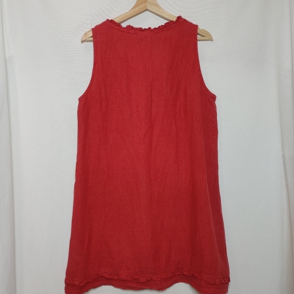 Bryn Walker Vneck Sleeveless Tunic Top Dress Linen Red‎ Ruffle Detail Small A - Picture 3 of 12